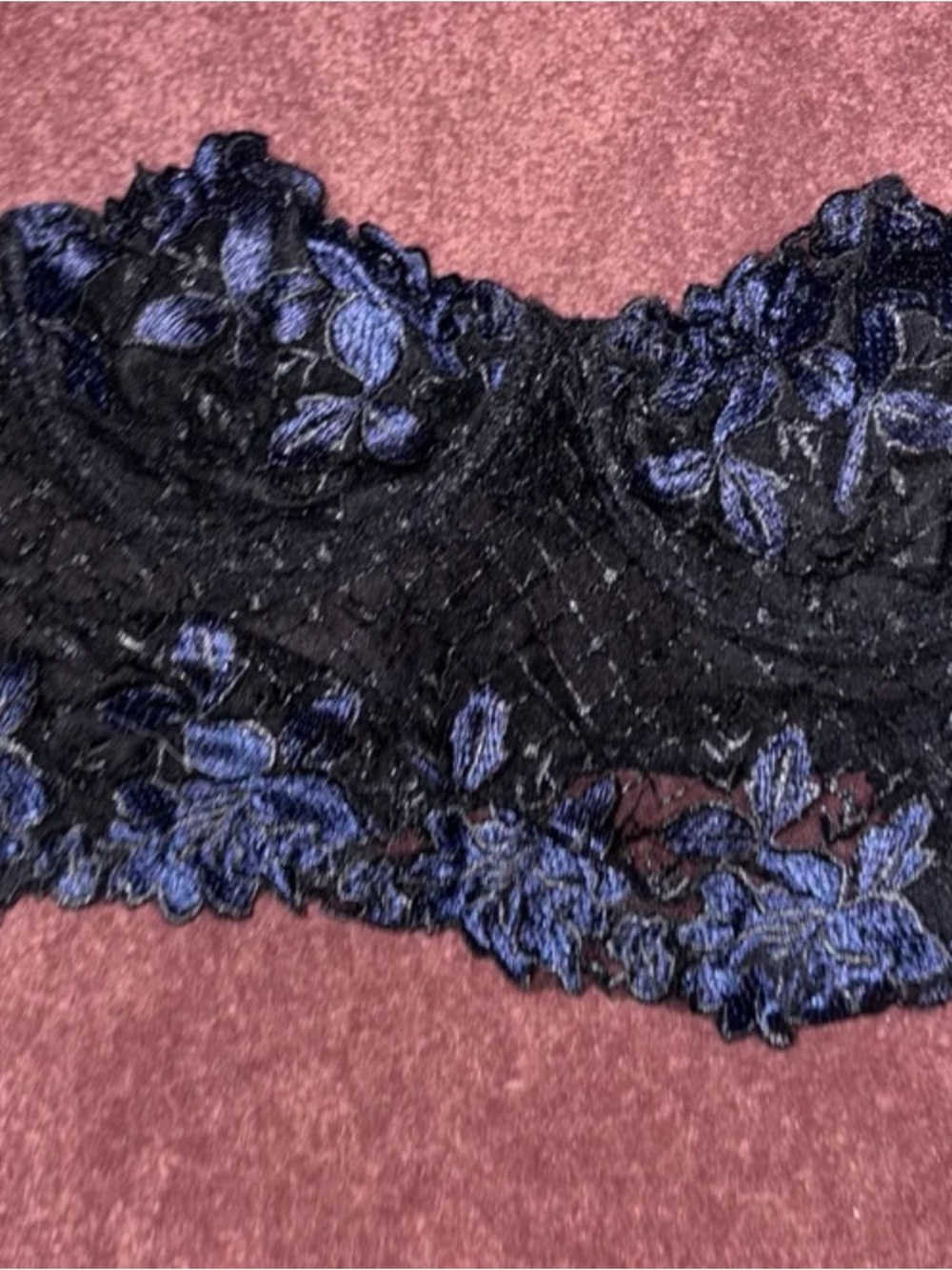ASOS Black Lace Balconette Bra with Navy Floral Embroidery